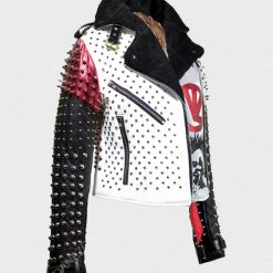 Black and White Leather Patches Jacket
