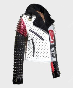 Black and White Leather Patches Jacket