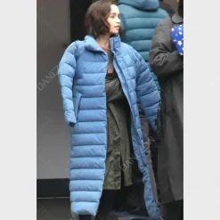 Emilia Clarke Blue Puffer Coat