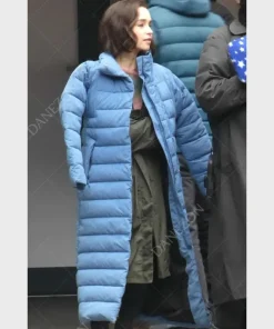 Emilia Clarke Blue Puffer Coat