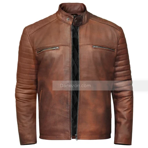 Men brown cafe racer leather jacket