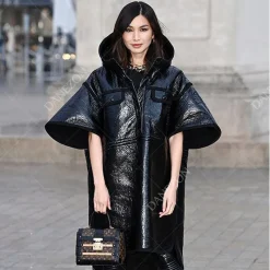 Gemma Chan Black Leather Coat