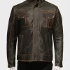 Casual Men Brown Leather Pockets Jacket