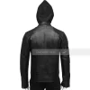 Black Hooded Leather Jacket for Mens