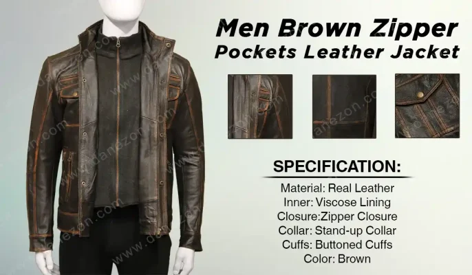 Zipper Pockets Leather Jacket