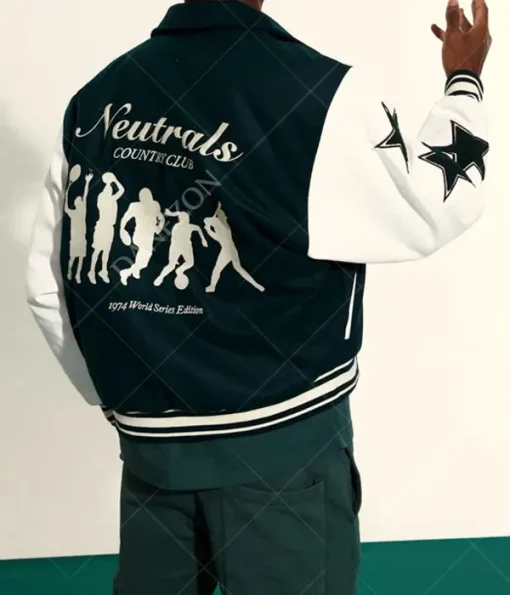 Neutrals Country Club Green and White Varsity Jacket