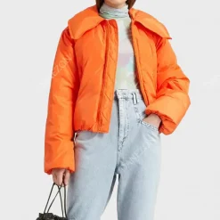 Kayleigh Shaw Stay Close Orange Puffer Jacket