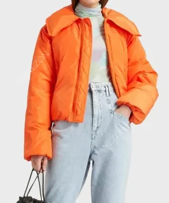 Kayleigh Shaw Stay Close Orange Puffer Jacket