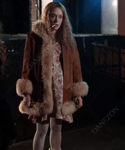 Russian Doll S02 Lenora Vulvokov Shearling Coat | Lenora Vulvokov Brown Suede Leather Jacket