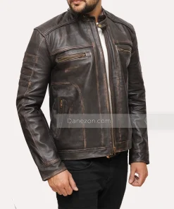 Distressed leather mens vintage jacket
