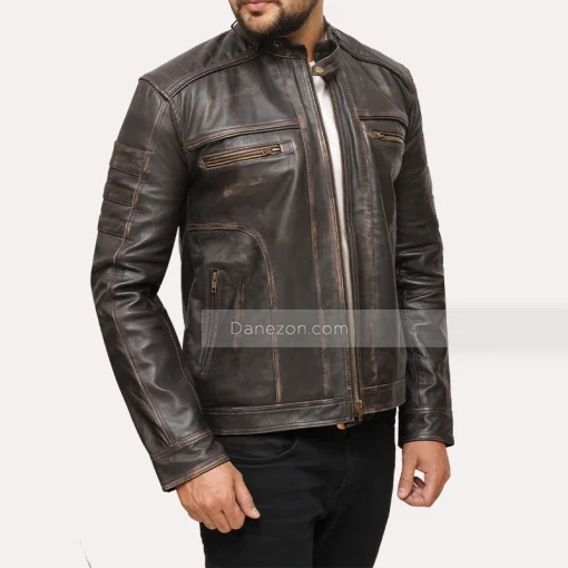 Distressed leather mens vintage jacket