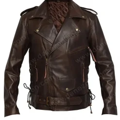 Mens Biker Dark Brown Zipper Leather Jacket