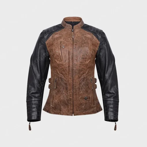 Mens Distressed Brown And Black Leather Jacket
