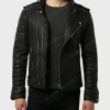 Mens Black Biker Padded Leather Jacket | Black Leather Jacket