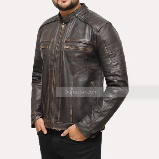 Distressed leather jacket mens biker
