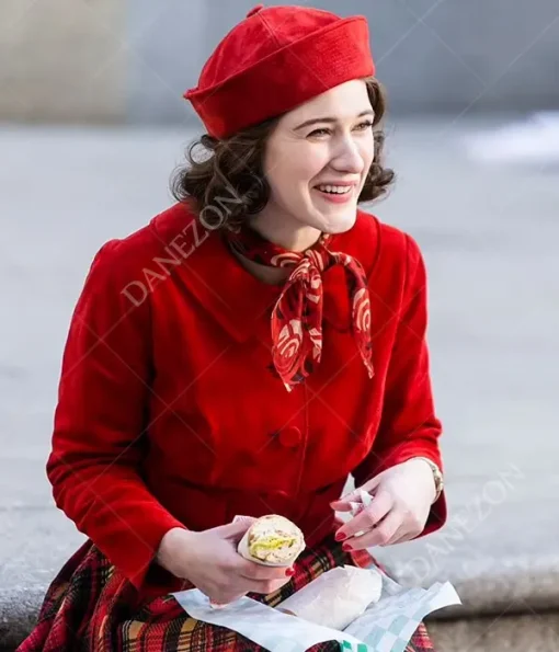 The Marvelous Mrs. Maisel S04 Rachel Brosnahan Cropped Red Suede Leather Jacket