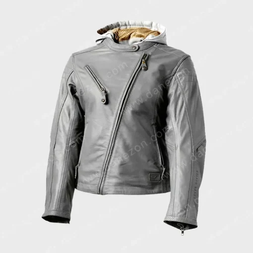 Womens Cafe Racer Grey Leather Jacket