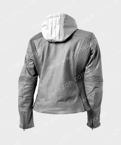 Womens Cafe Racer Grey Leather Hooded Jacket