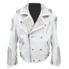 Biker White Studded Leather Jacket 