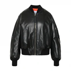 Black Leather Bomber Jacket