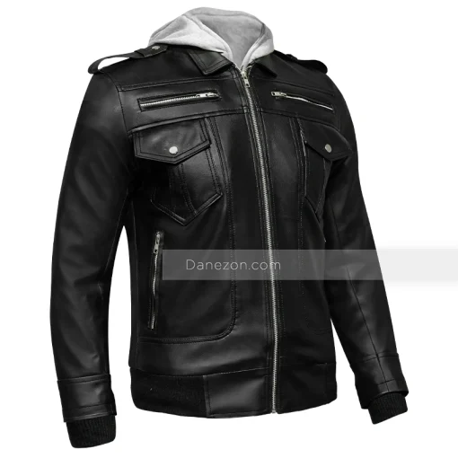 grey hood leather jacket mens