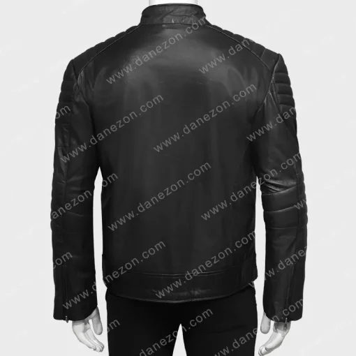 Padded Shoulder Black Leather Jacket Mens