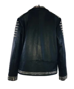 Men Studded Black Leather Jacket