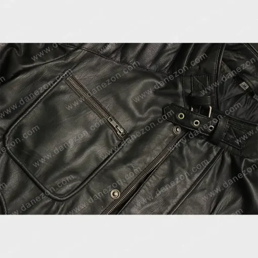 Mens Black Leather Padded Shoulder Biker Jacket