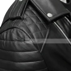 Black Padded Leather Motorcycle Jacket Mens