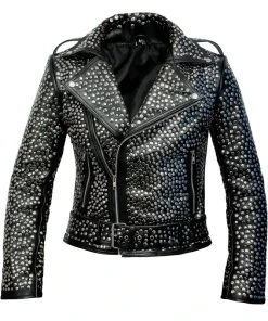 Silver Studded Black Leather Jacket