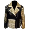 Men's Golden Sleeve Studded Black Leather Jacket