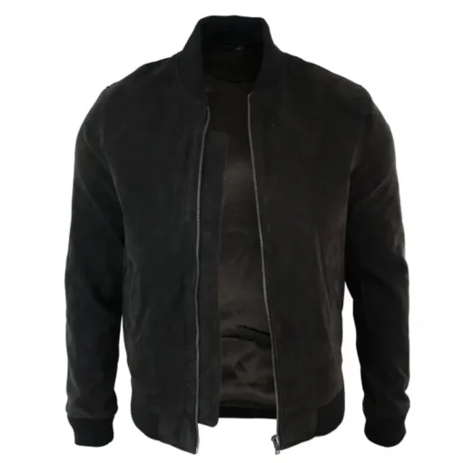 Black Suede Bomber Leather Jacket