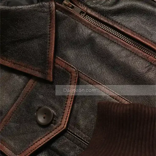 Brown Bomber Distressed Leather Jacket Mens