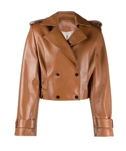 Womens Brown Double Breasted Leather Jacket
