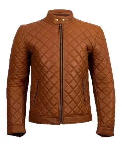 Brown Quilted Cafe Racer Jacket