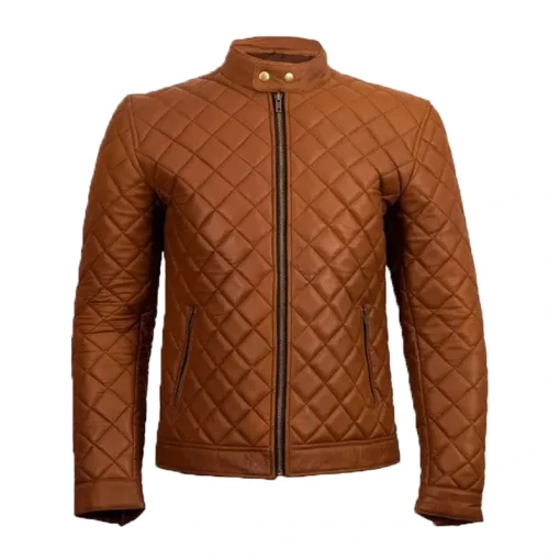 Brown Quilted Cafe Racer Jacket