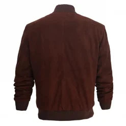 Dark Brown Bomber Suede Leather Jacket