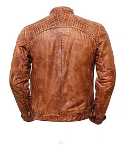 Distressed Brown Quilted Leather Jacket