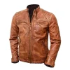 Mens Distressed Brown Quilted Leather Jacket