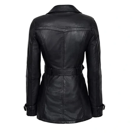 Women's Double Breasted Black Leather Jacket | FREE SHIPPING