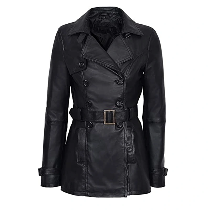 Women's Double Breasted Black Leather Jacket | FREE SHIPPING