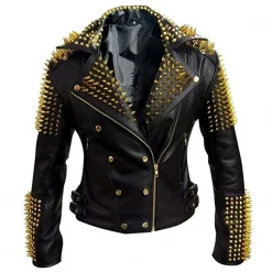 Golden Studded Leather Jacket
