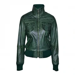 Green Bomber Leather Jacket