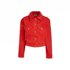 Kathleen Red Denim Jacket with Shirt Style Collar
