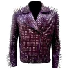 Purple Studded Leather Jacket