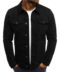 Shirt Collar Black Denim Jacket