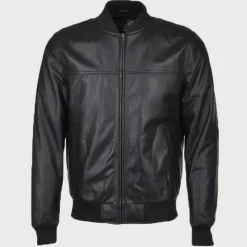 Slim Fit Black Bomber Leather Jacket Men