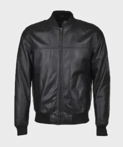Slim Fit Black Bomber Leather Jacket Men