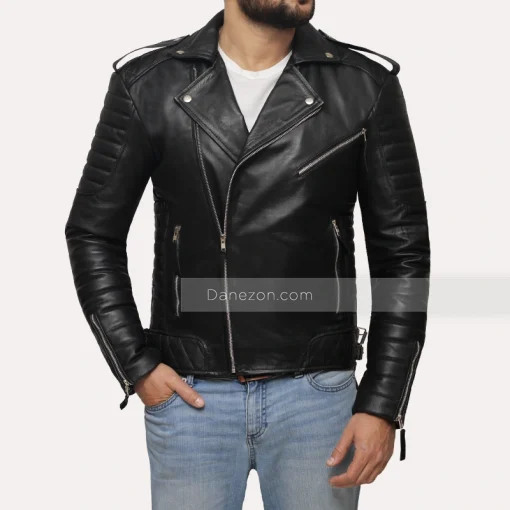 Mens Motorcycle Black Quilted Jacket
