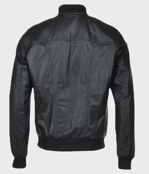 Men Slim fit Black Leather Bomber Jacket